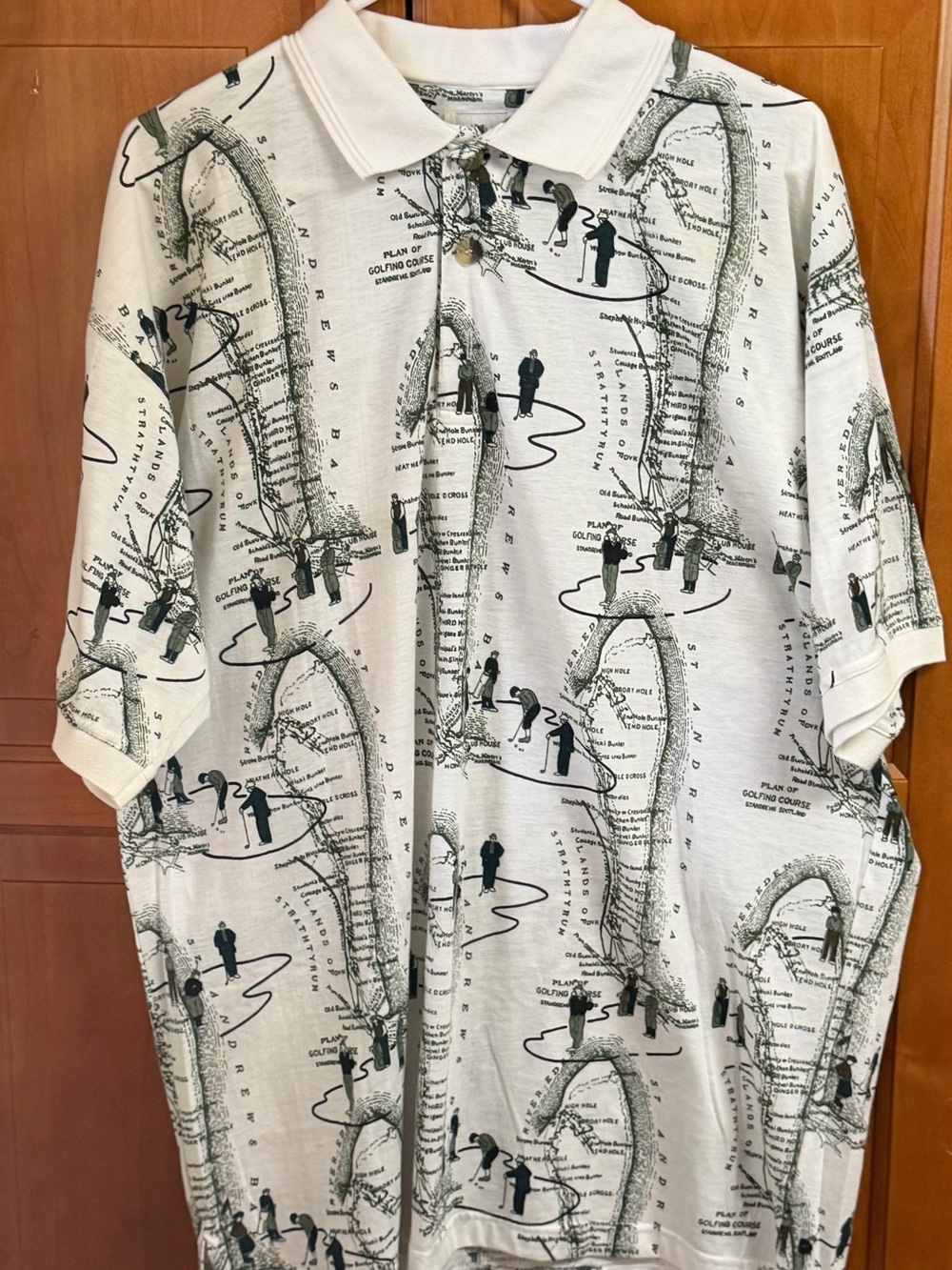 Milo Novelty Golf Shirt St. Andrew’s Scotland Golf Course Map Mens XL Polo Shirt
